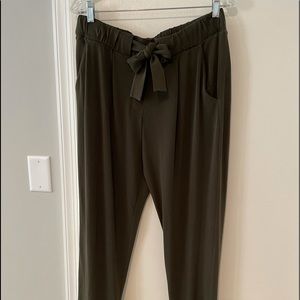 Olive green high waisted paperbag ankle pant